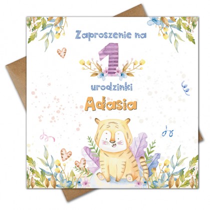 Pierwsze urodziny, roczek, zwierzątko, lew.