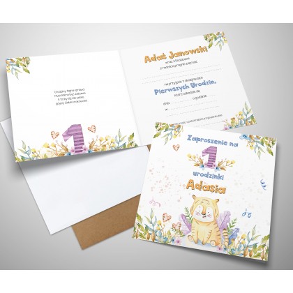 Pierwsze urodziny, roczek, zwierzątko, lew.