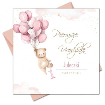 Pierwsze urodziny, roczek, miś, balony.