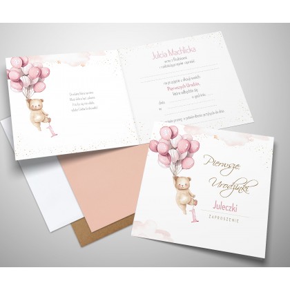 Pierwsze urodziny, roczek, miś, balony.