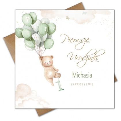 Pierwsze urodziny, roczek, miś, balony.