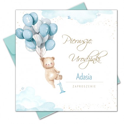 Pierwsze urodziny, roczek, miś, balony.