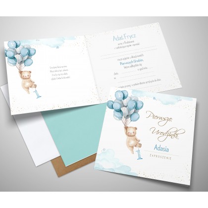 Pierwsze urodziny, roczek, miś, balony.