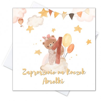 Pierwsze urodziny, roczek, miś z jedynką.