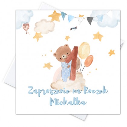 Pierwsze urodziny, roczek, miś z jedynką.