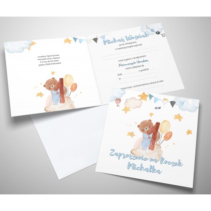 Pierwsze urodziny, roczek, miś z jedynką.