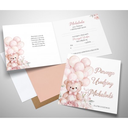 Pierwsze urodziny, roczek, miś z kokardką.