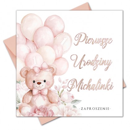 Pierwsze urodziny, roczek, miś z kokardką.