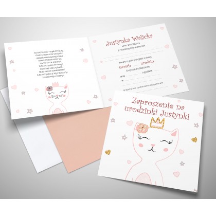Zaproszenia na urodziny, kotek.