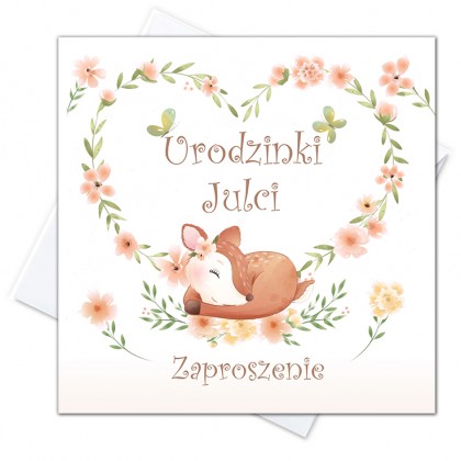 Zaproszenia na urodziny, urocza sarenka