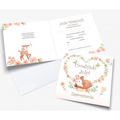 Zaproszenia na urodziny, urocza sarenka